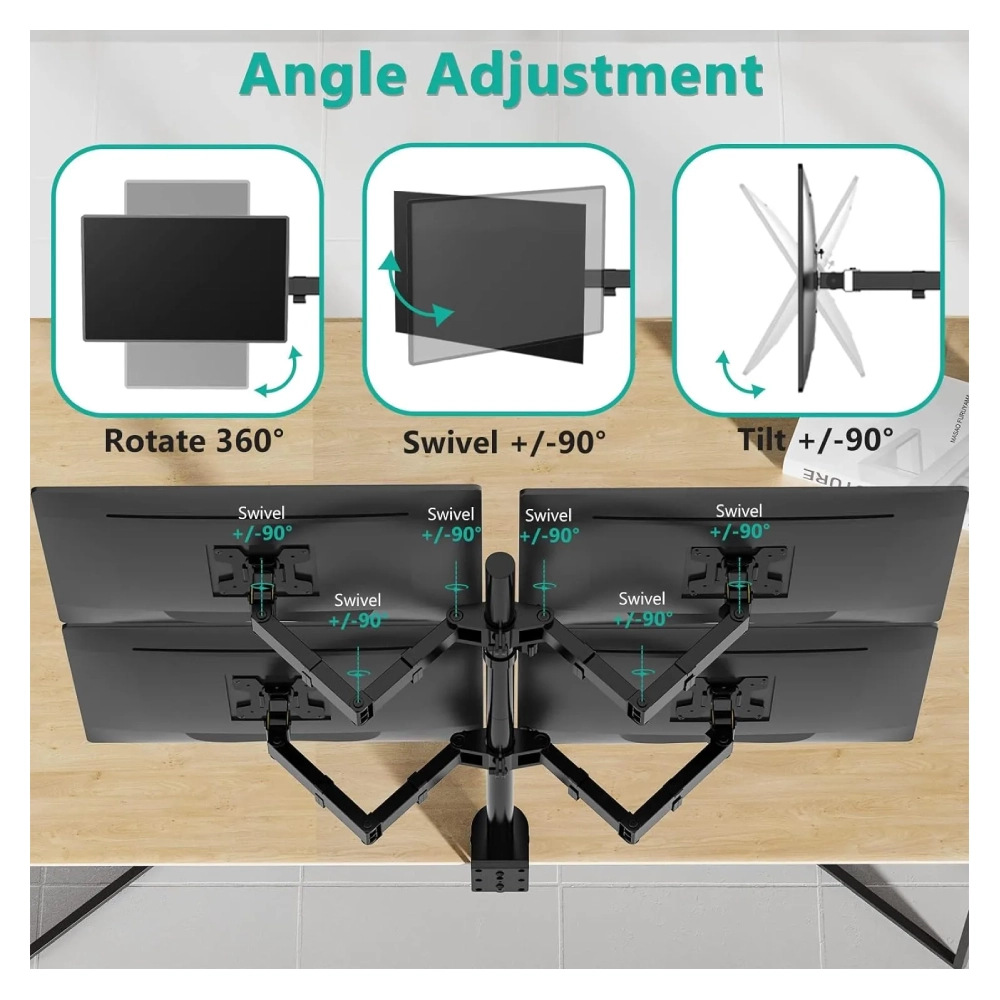 Multybyte Four Monitor / Led Stand Table Top Height Adjustable Arm Mount- Steel (MB-MSS5) view 3